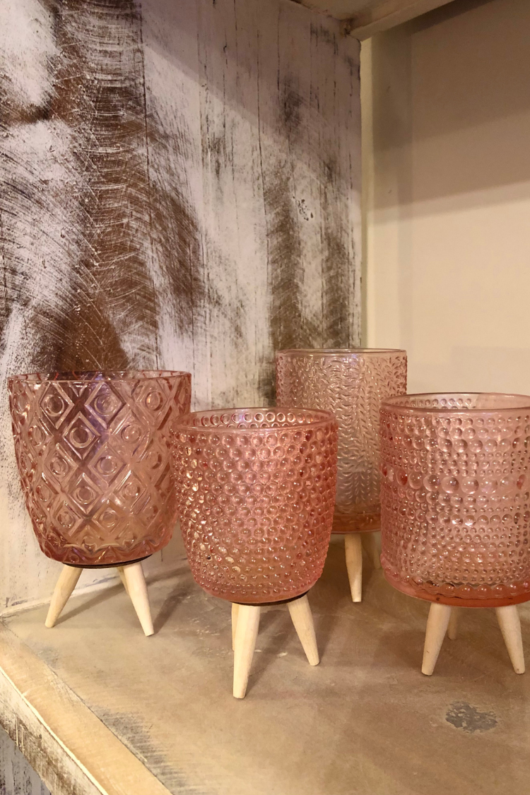 portacandele in vetro e legno