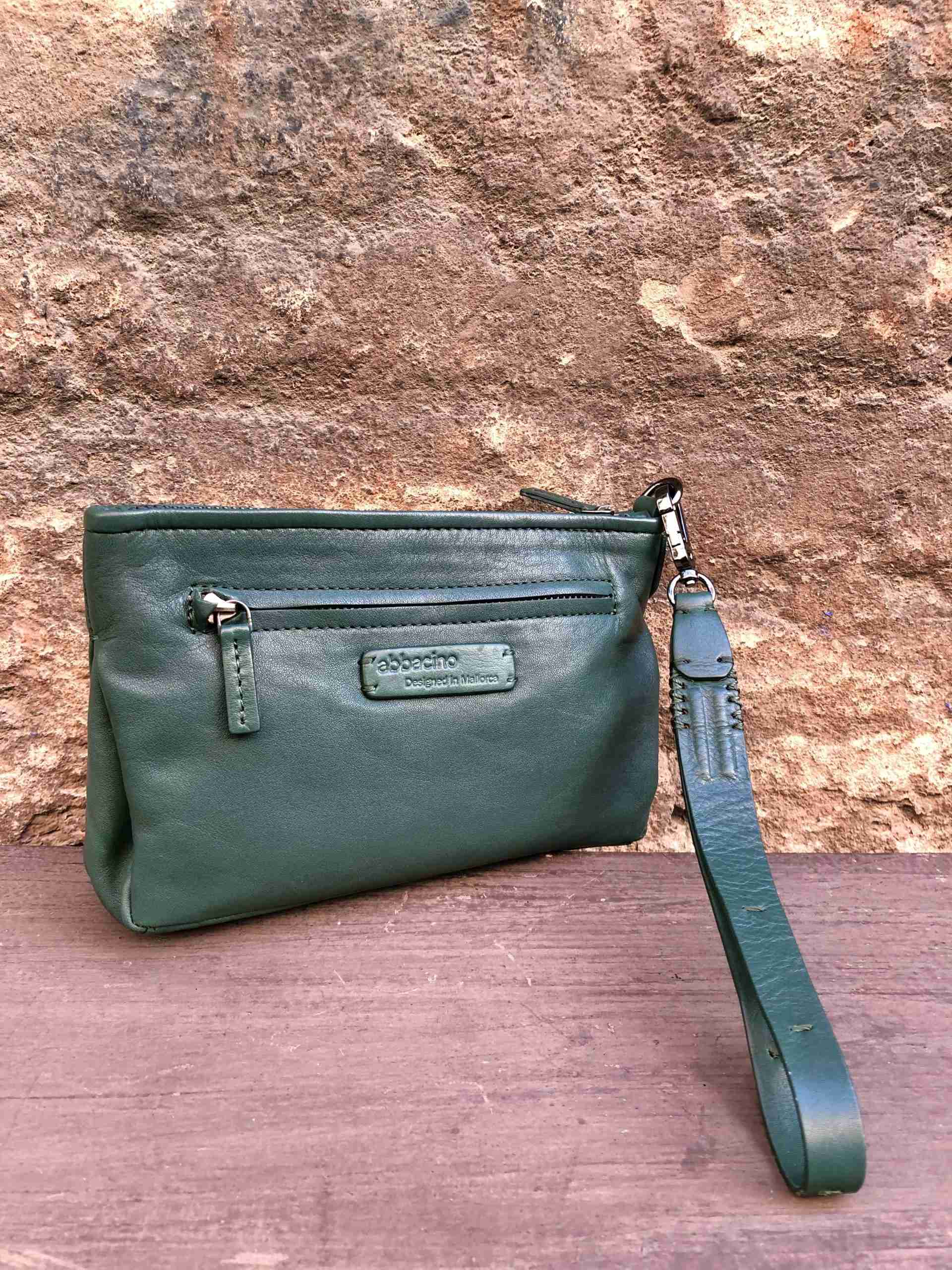 Pochette in pelle verde petrolio