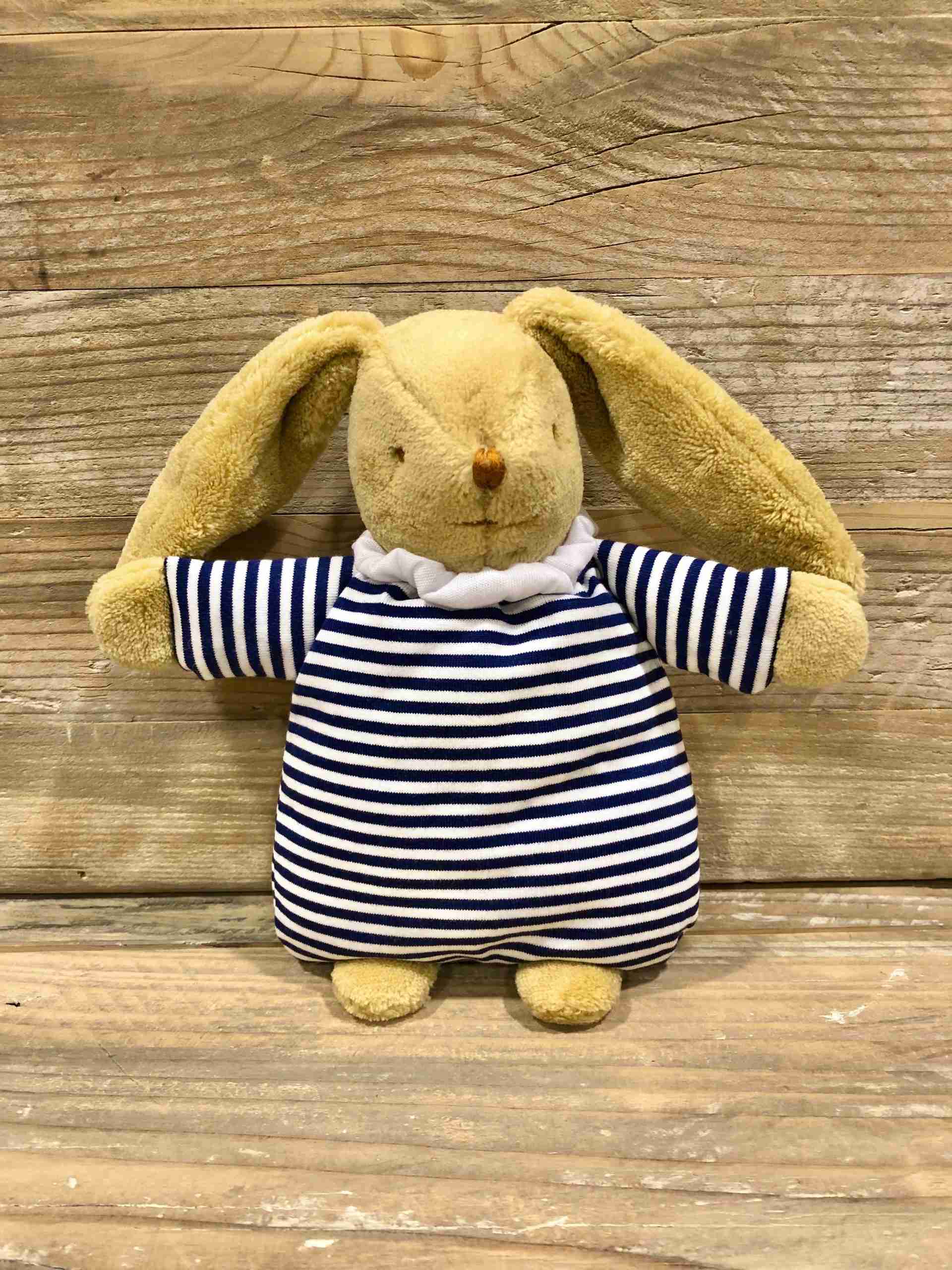 Doudou coniglietto a righe bianche e blu
