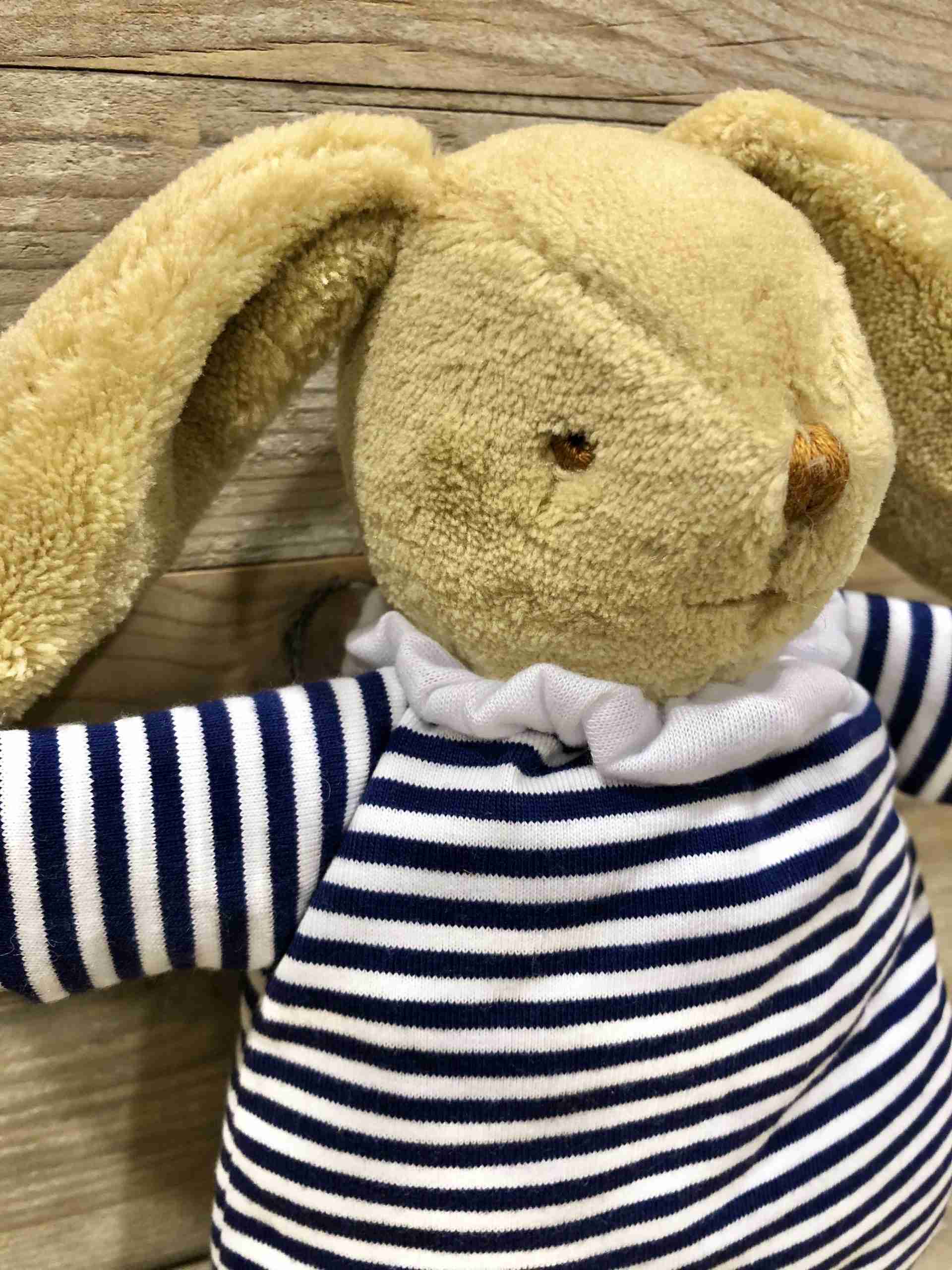 Doudou coniglietto a righe con lunghe orecchie