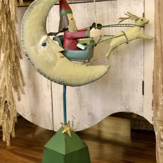 Decorazione Natale -Babbo Natale sulla luna con piedistallo