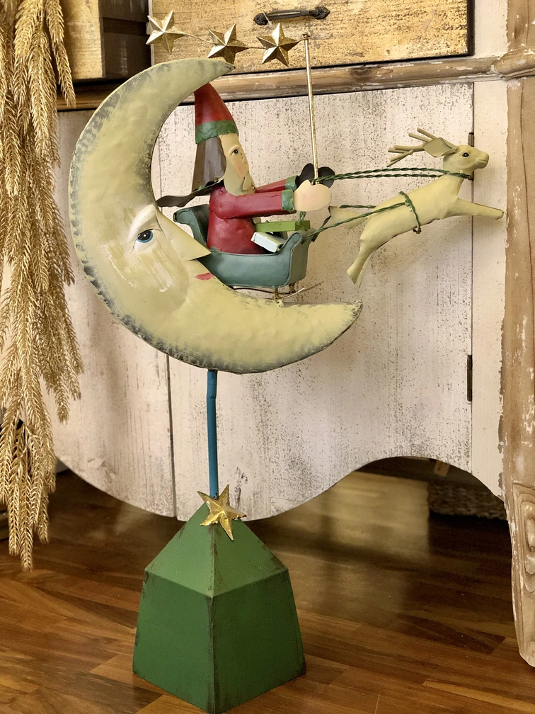 Decorazione Natale -Babbo Natale sulla luna con piedistallo