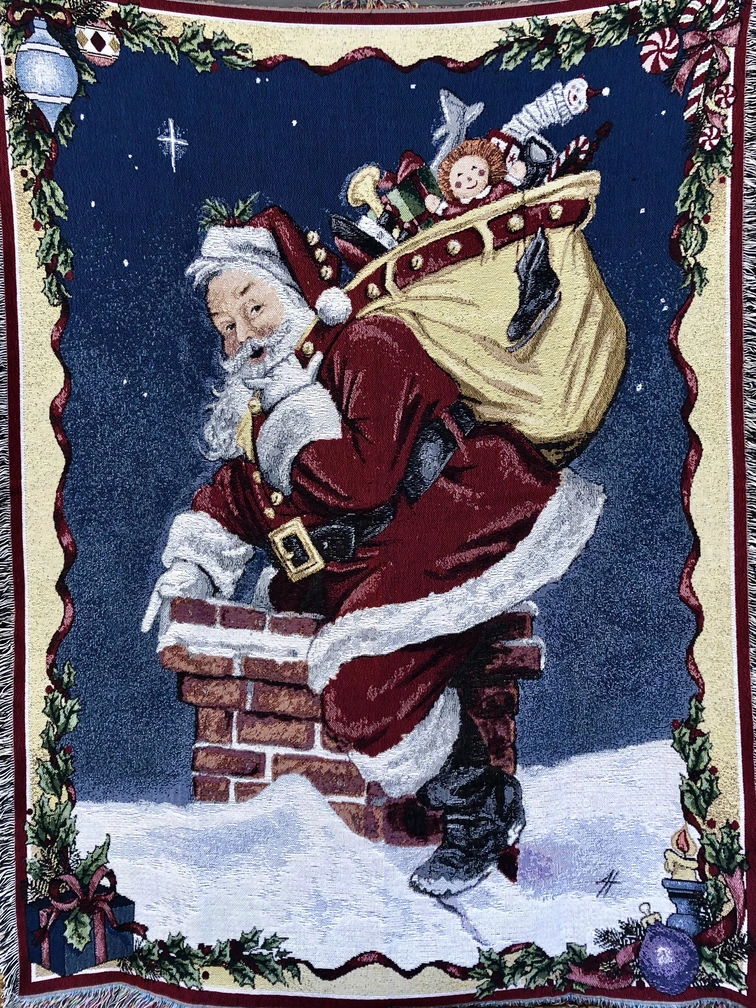 Coperta americana decorativa in cotone - Babbo Natale e il camino