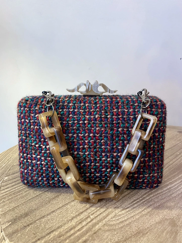 Pochette rigida in tweed multicolor - immagine 2