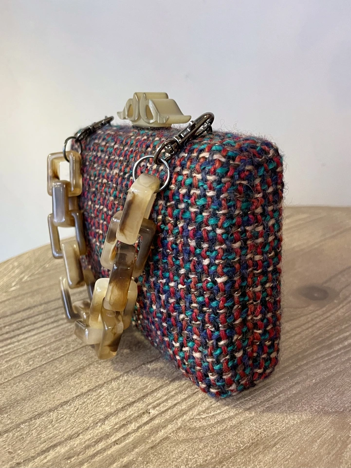 Pochette rigida in tweed multicolor - immagine 3