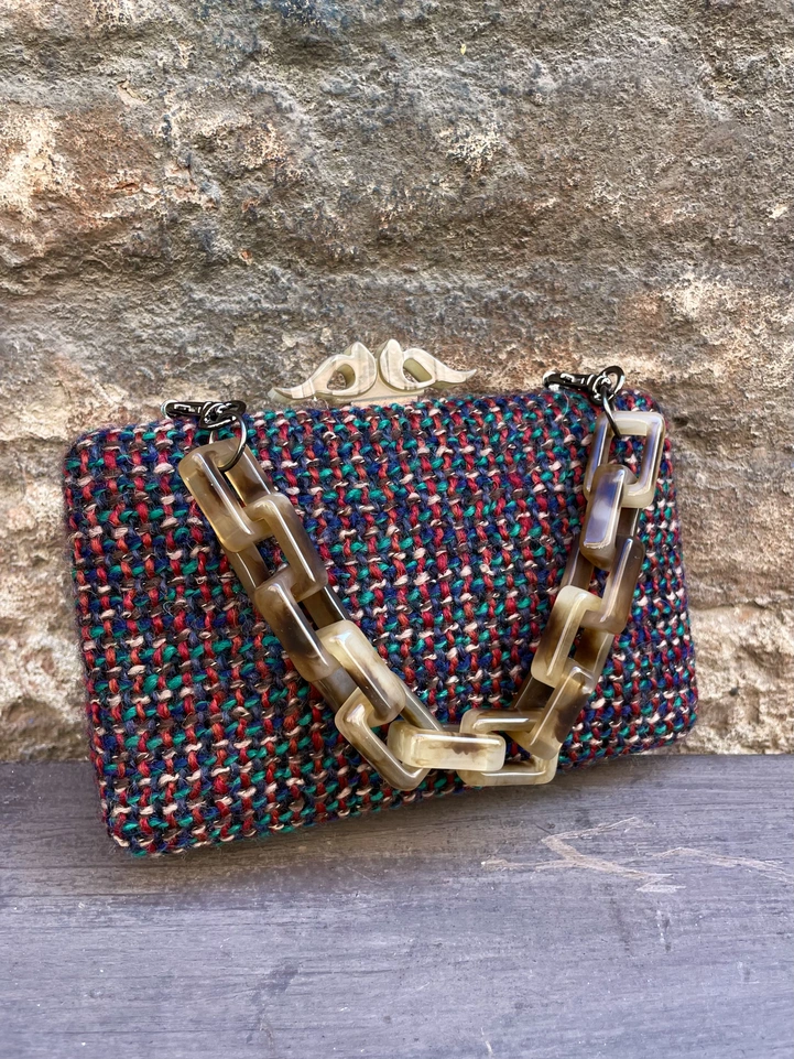 Pochette rigida in tweed multicolor