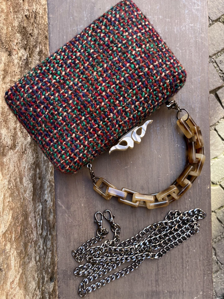 Pochette rigida in tweed multicolor - immagine 4