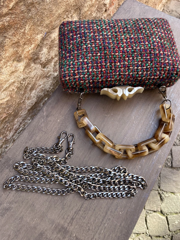 Pochette rigida in tweed multicolor - immagine 5
