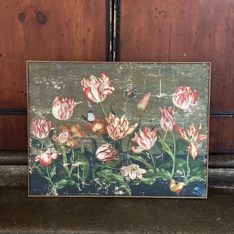 quadro canvas vintage con tulipani e farfalle
